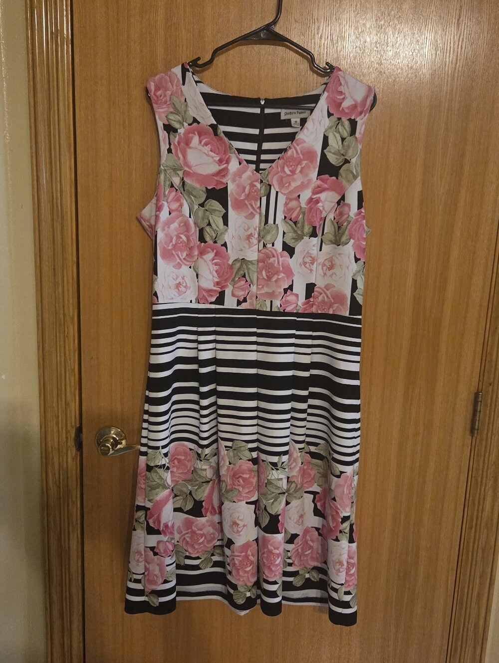 Shelby & Palmer Black-and-White Striped Dress with Pink Floral Accents